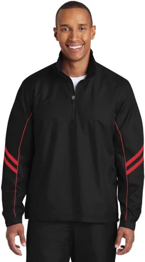 SPORT-TEK Mens Shield Ripstop 1/2-Zip Pullover (JST84), Black/True Red, X-Large
