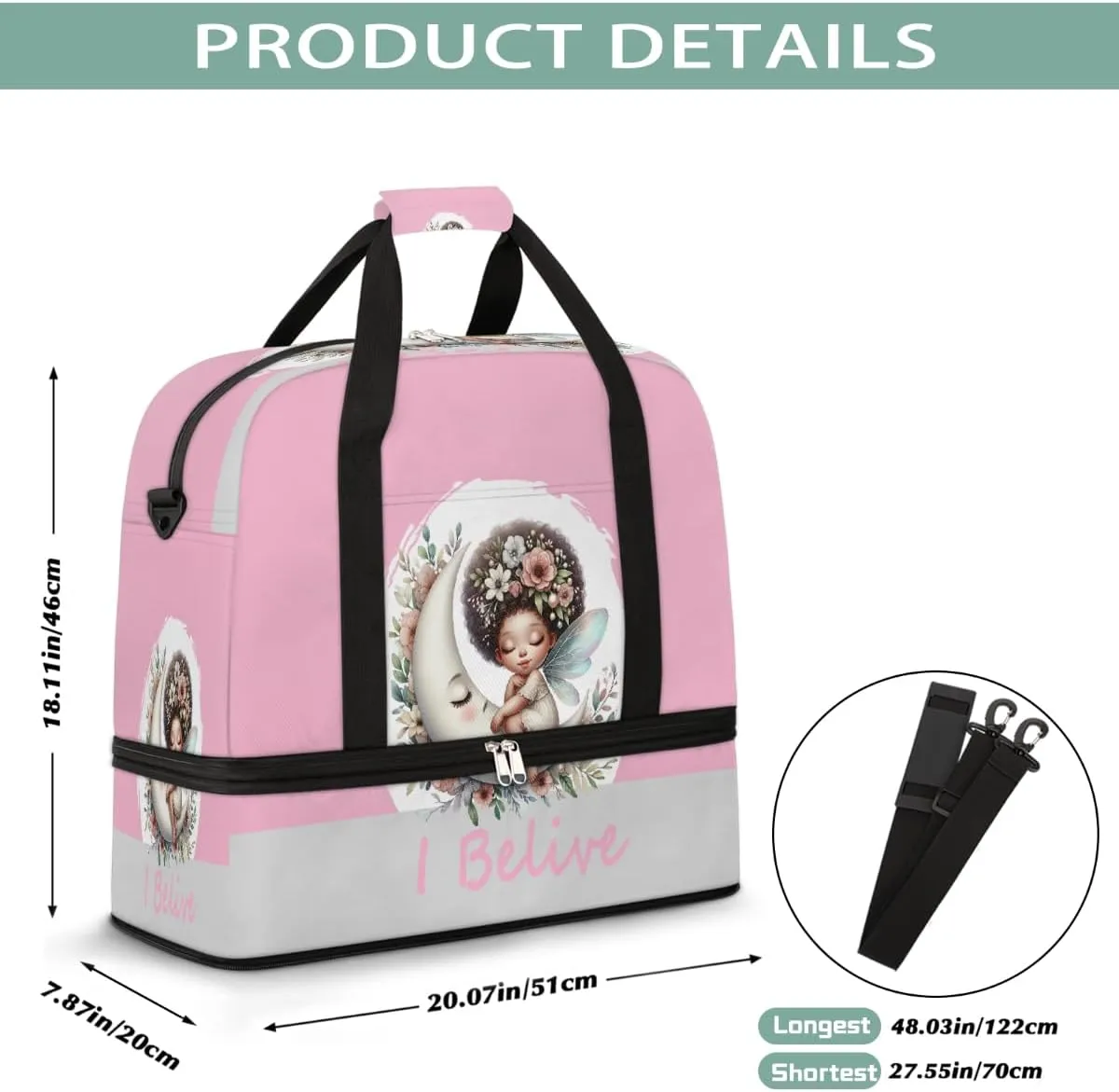 Sports Gym Bag Pink African Girl Large Travel Duffel Bag With Shoe Compartment Foldable Waterproof Carry-On Weekend Travel Bags for Camping Overnight Yoga Hospital Travel Bags
