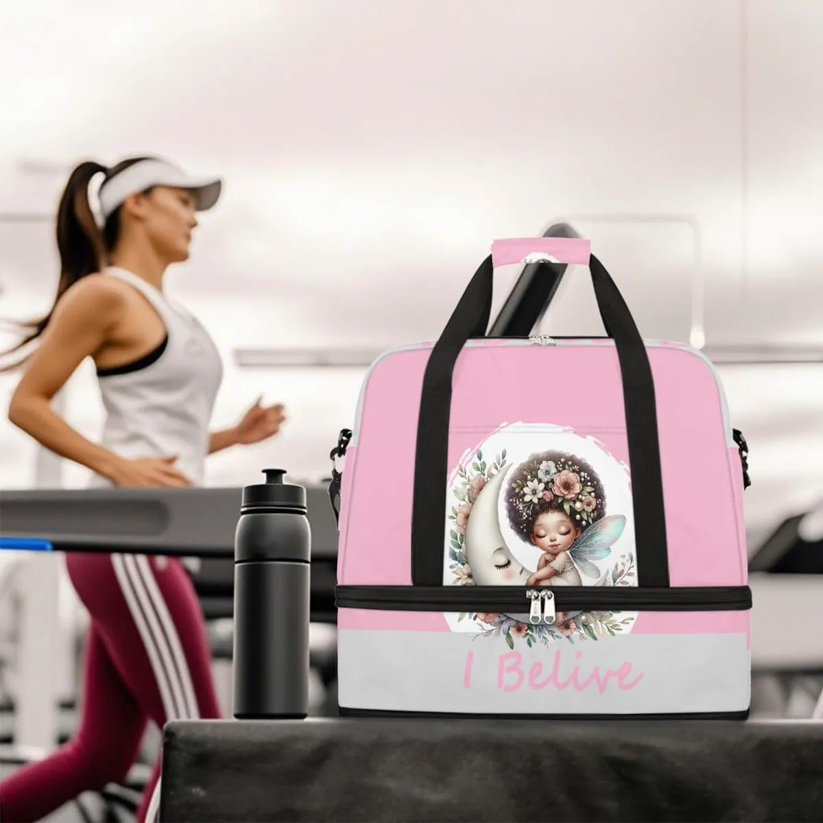 Sports Gym Bag Pink African Girl Large Travel Duffel Bag With Shoe Compartment Foldable Waterproof Carry-On Weekend Travel Bags for Camping Overnight Yoga Hospital Travel Bags