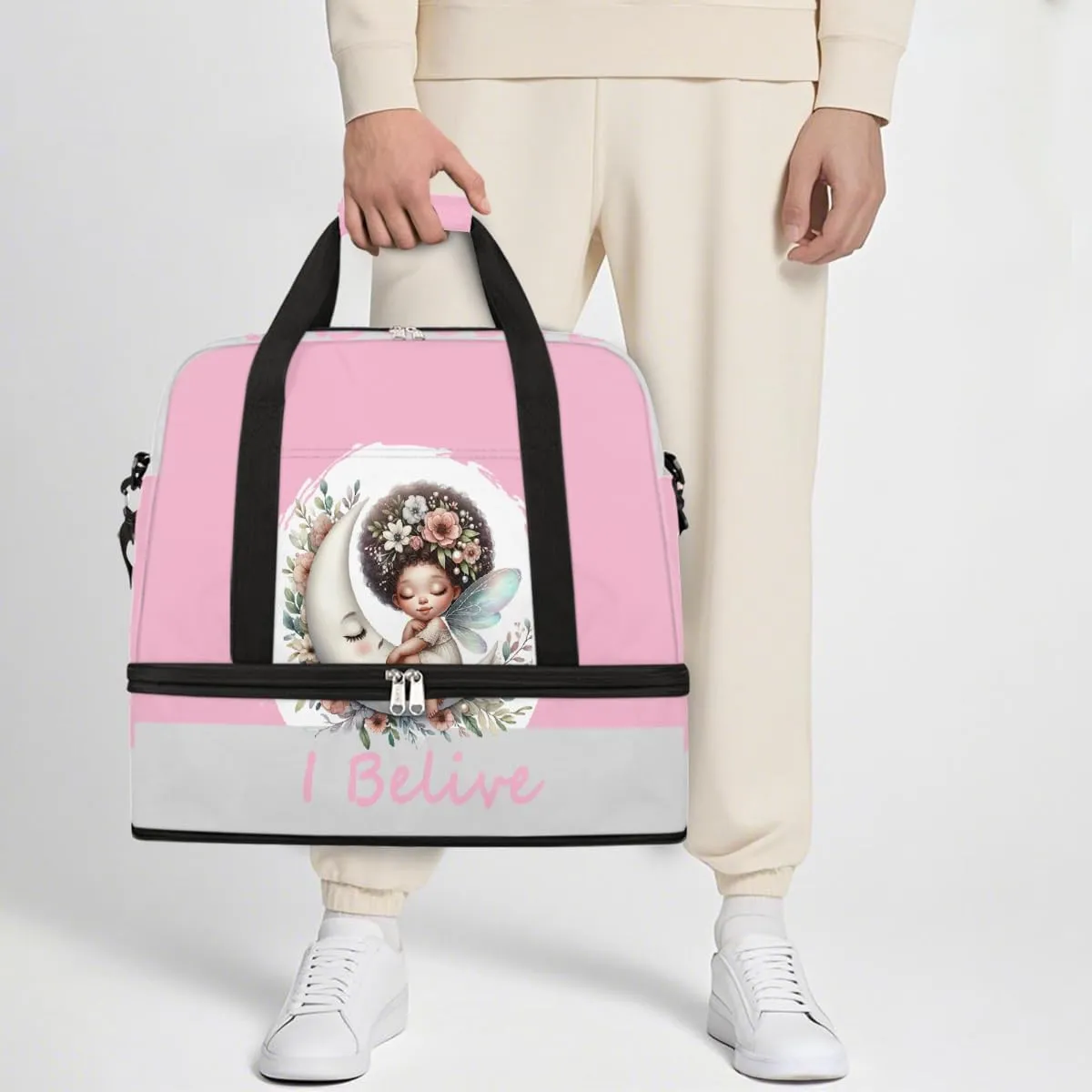Sports Gym Bag Pink African Girl Large Travel Duffel Bag With Shoe Compartment Foldable Waterproof Carry-On Weekend Travel Bags for Camping Overnight Yoga Hospital Travel Bags