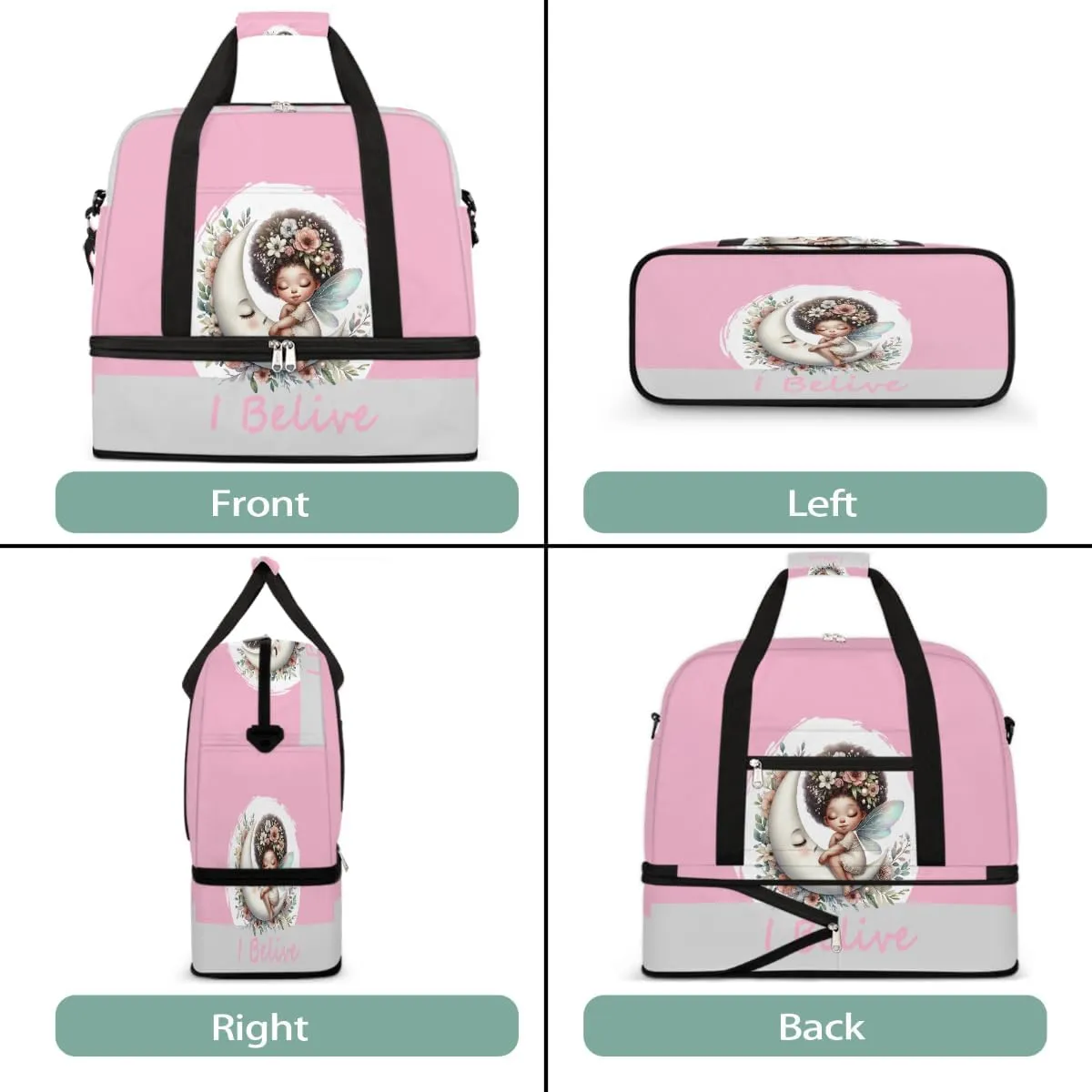 Sports Gym Bag Pink African Girl Large Travel Duffel Bag With Shoe Compartment Foldable Waterproof Carry-On Weekend Travel Bags for Camping Overnight Yoga Hospital Travel Bags