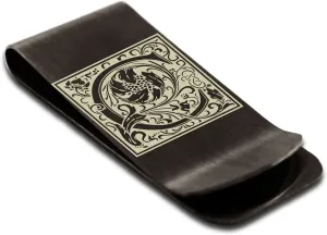 Stainless Steel Money Clip For Men Dad Boy Friend Father Floral Initial Letter Box Monogram Wallet Cash Card Holder