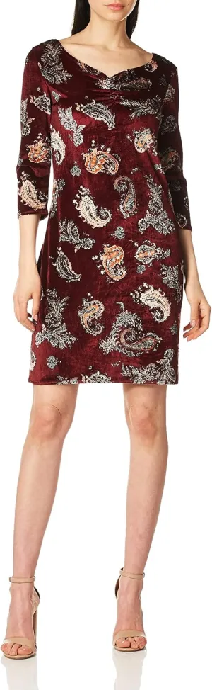 Star Vixen 3/4 SLV Pinch Vfrt Str Velvet Bodycon Dress