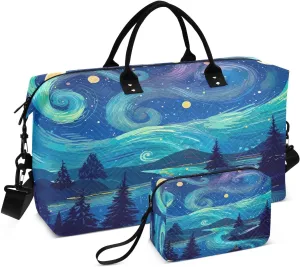 Starry Sky Night Moon Travel Duffel Bag with Toiletry Bag Weekender Bag for Carry on Sports Gym Bag for Gym Yoga Sports