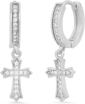 Steeltime Unisex Iced Out Huggie Charm Pendant Brass Earrings with Simulated Diamonds Jewelry Gift