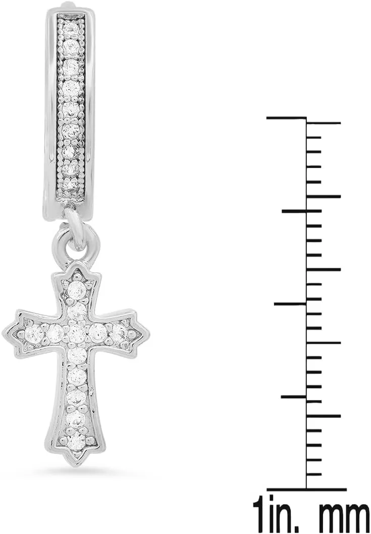 Steeltime Unisex Iced Out Huggie Charm Pendant Brass Earrings with Simulated Diamonds Jewelry Gift