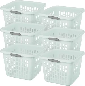 Sterilite Laundry Basket, Plastic Clothes Hamper, Large Square Bin with Comfort Grip Handles and Reinforced Rim, 1.5 Bushel Capacity, Mint, 6 Pack