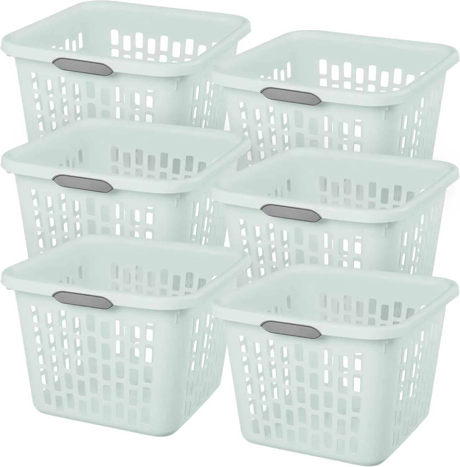 Sterilite Laundry Basket, Plastic Clothes Hamper, Large Square Bin with Comfort Grip Handles and Reinforced Rim, 1.5 Bushel Capacity, Mint, 6 Pack