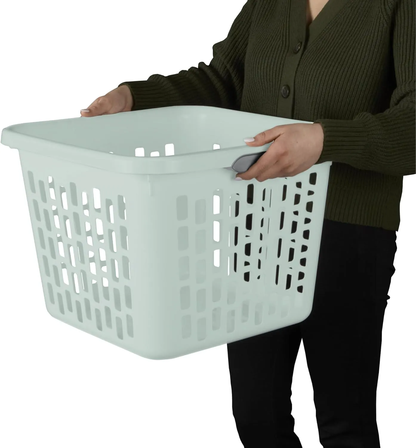 Sterilite Laundry Basket, Plastic Clothes Hamper, Large Square Bin with Comfort Grip Handles and Reinforced Rim, 1.5 Bushel Capacity, Mint, 6 Pack