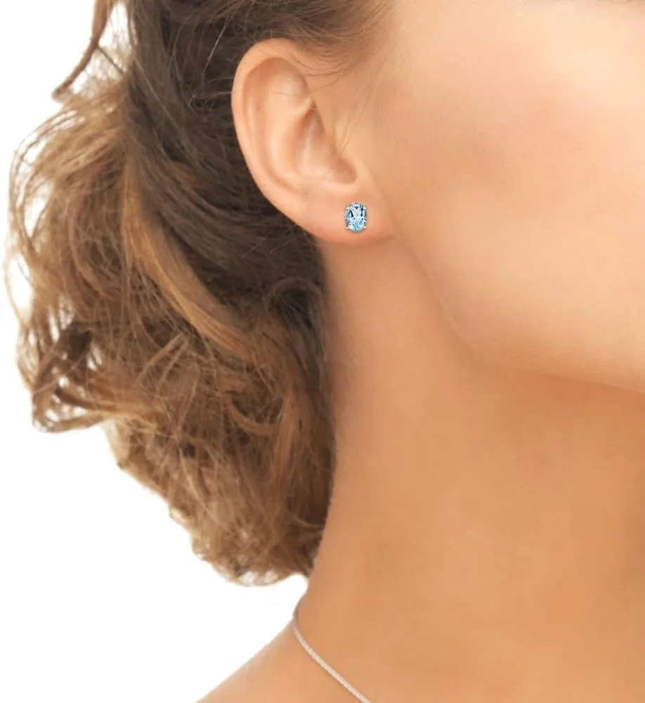 Sterling Silver Blue Topaz Oval-Cut Solitaire Stud Earrings for Women