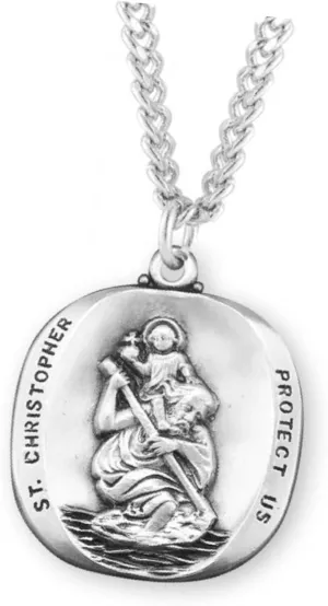 Sterling Silver Saint Christopher Protect Us Medal On 27" Chain NI-6986 Christian Amulet Medal Pendant Religious Protector Jewelry For Men Women Catholic Charm Dangle