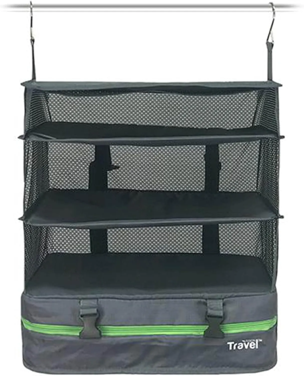 Stow-N-Go Portable Hanging Travel Shelves, Packing Organizer for Luggage. Carry on Closet for Clothes. Expandable Packing Cube. Travel Essentials. Dak Gray - XL