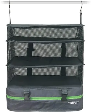 Stow-N-Go Portable Hanging Travel Shelves, Packing Organizer for Luggage. Carry on Closet for Clothes. Expandable Packing Cube. Travel Essentials. Dak Gray - XL