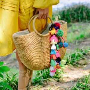 Straw Bucket Tote Bags with Ring Handle - w or w/o Tassels