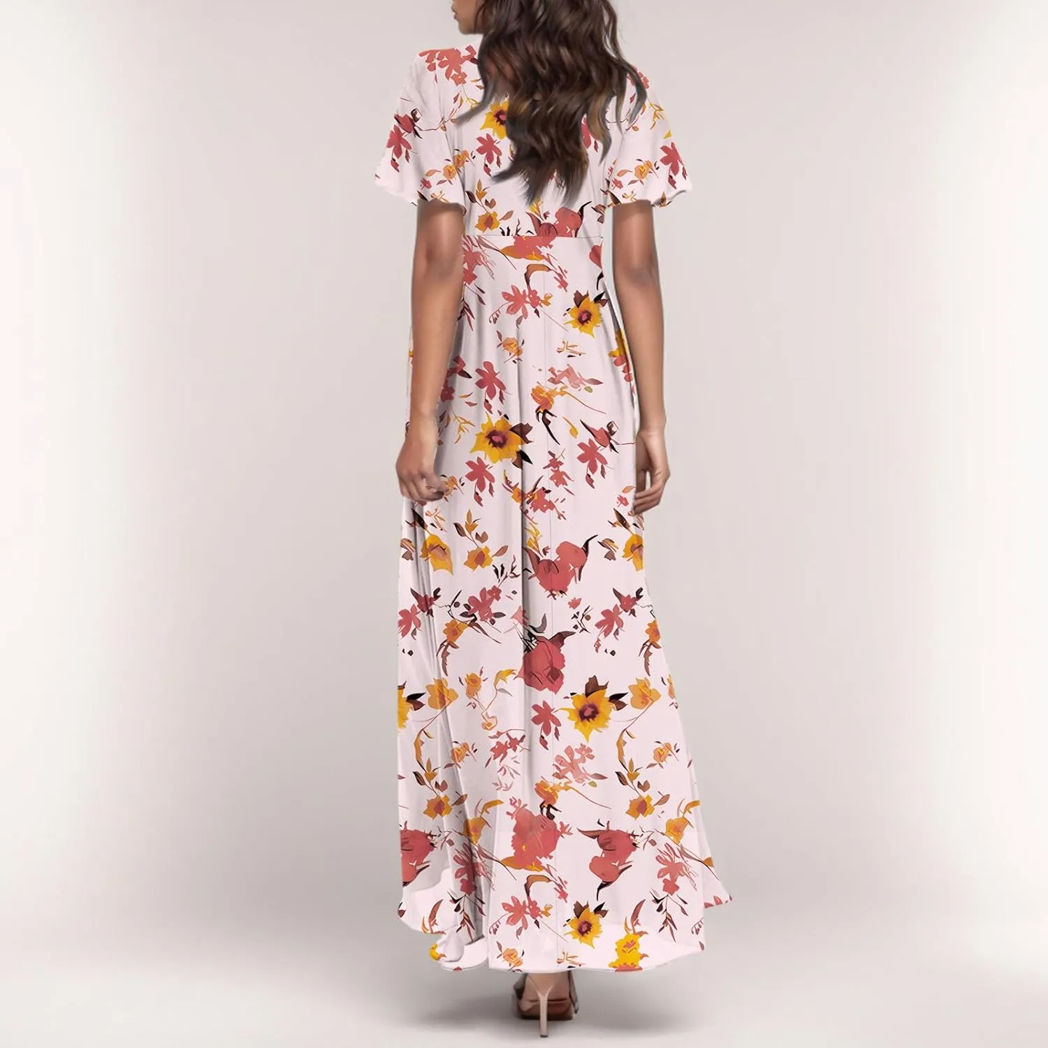 Summer Dress,Wedding Guest Floral Maxi Dress Short Sleeve Flowy Party Women's Casual Dresses