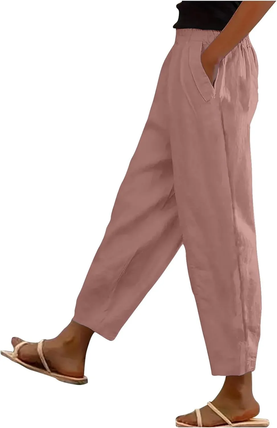 Summer Pants for Women 2024 Casual Baggy High Waist Beach Lounge Pants Loose Fit Wide Leg Capris Linen Pants Trousers