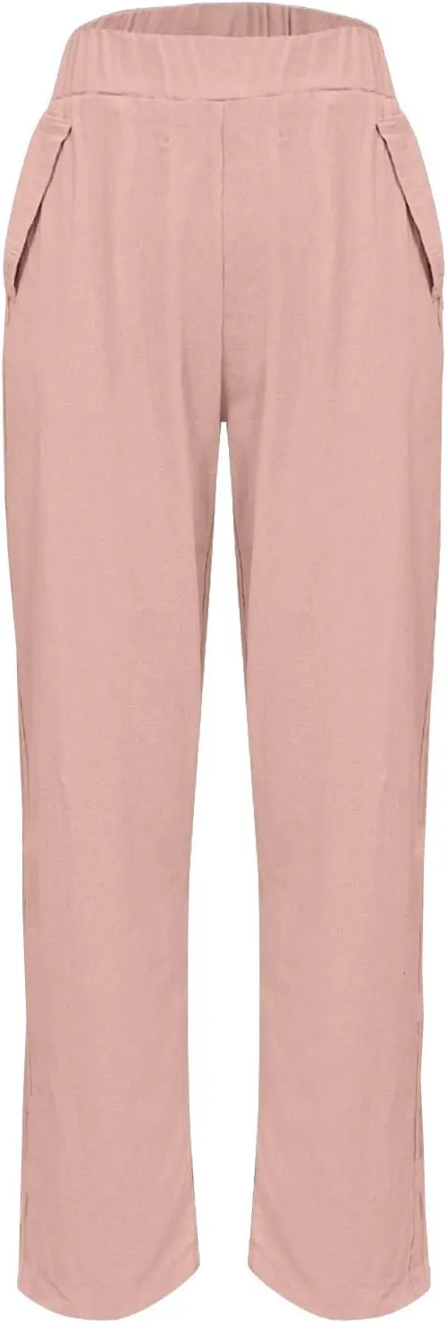 Summer Pants for Women 2024 Casual Baggy High Waist Beach Lounge Pants Loose Fit Wide Leg Capris Linen Pants Trousers