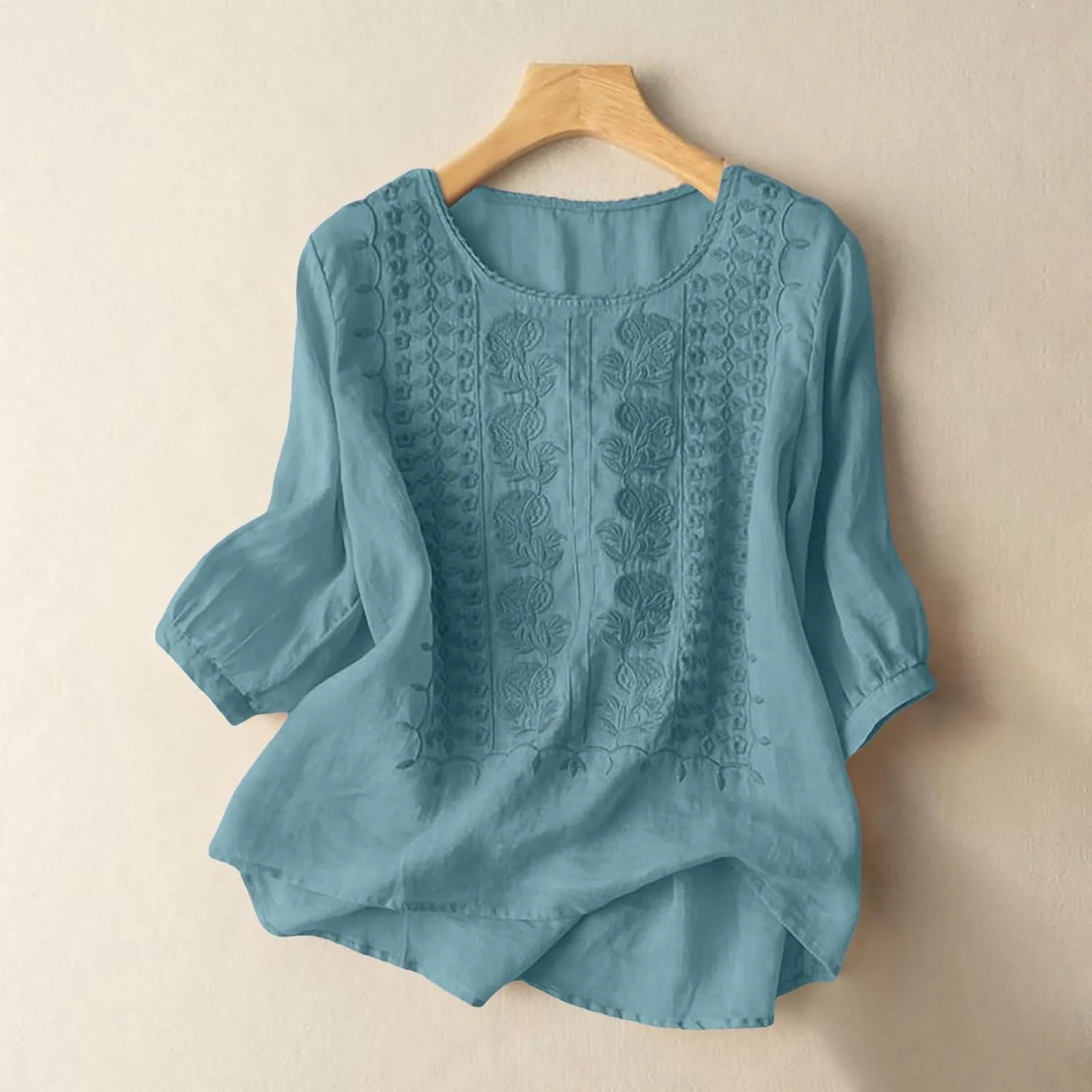 Summer Tops for Women 2025 Trendy V Neck Roll Up 3/4 Sleeve Lapel Blouse Tops Blouses Summer Plus Size Linen