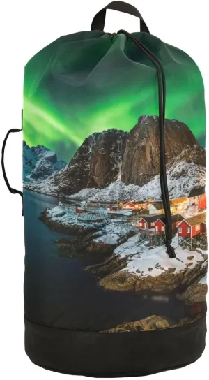 susiyo Aurora Borealis Over Norway Laundry Bag with Shoulder Straps Large Drawstring Laundry Bag for Dorm Apartment