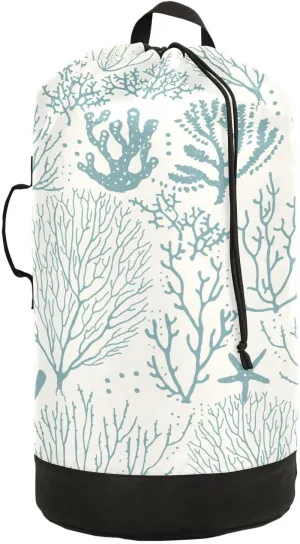 susiyo Coral Reefs and Starfish Laundry Bag with Shoulder Straps Large Drawstring Laundry Bag for Dorm Apartment