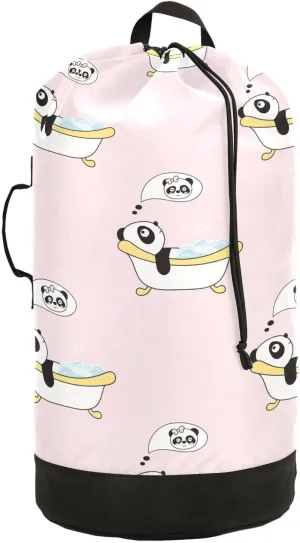 susiyo Cute Pandas in The Bath Laundry Bag with Shoulder Straps Large Drawstring Laundry Bag for Dorm Apartment