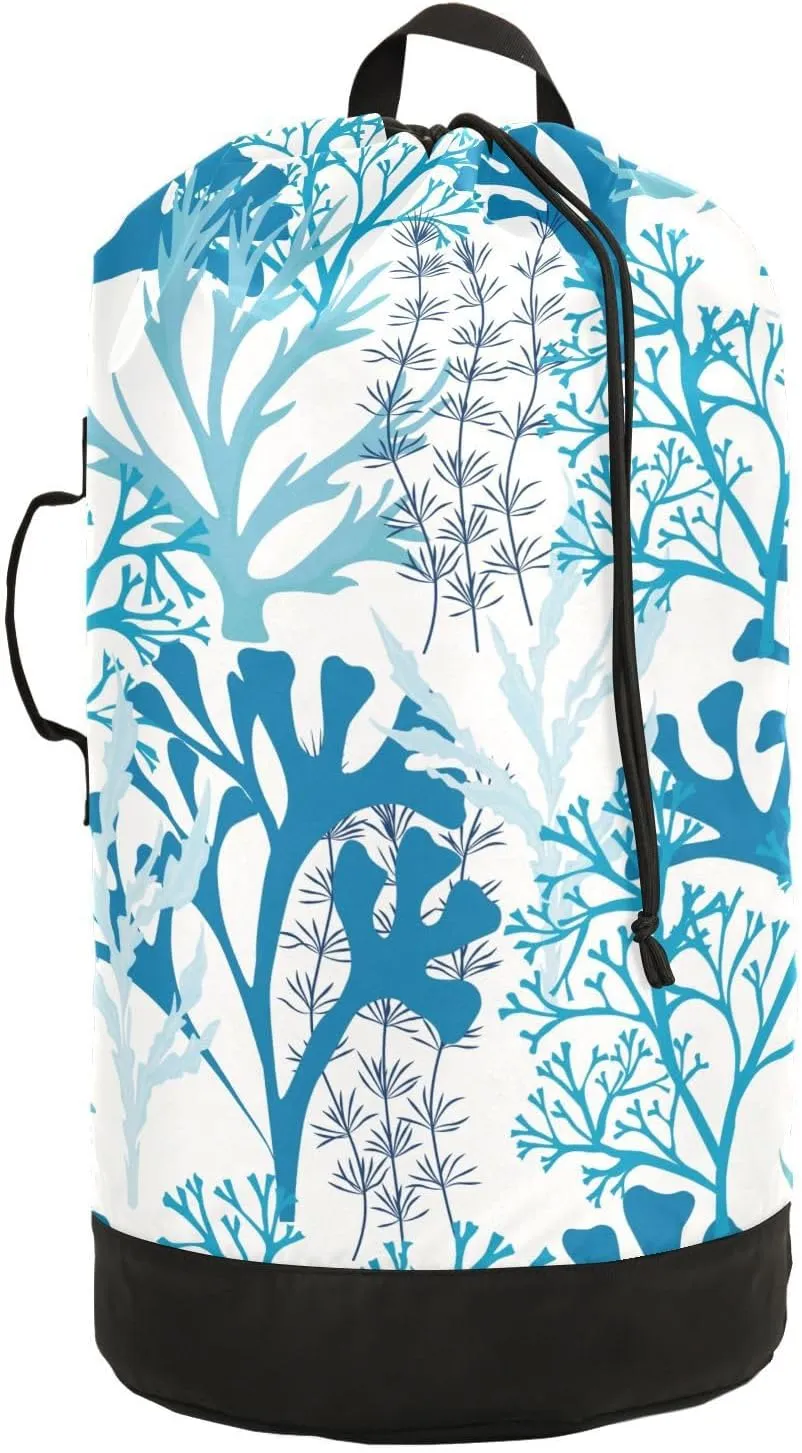 susiyo Underwater Corals and Seaweed Laundry Bag with Shoulder Straps Large Drawstring Laundry Bag for Dorm Apartment