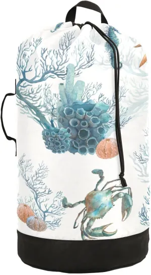 susiyo Watercolor Coral Reef Seahorse Laundry Bag with Shoulder Straps Large Drawstring Laundry Bag for Dorm Apartment