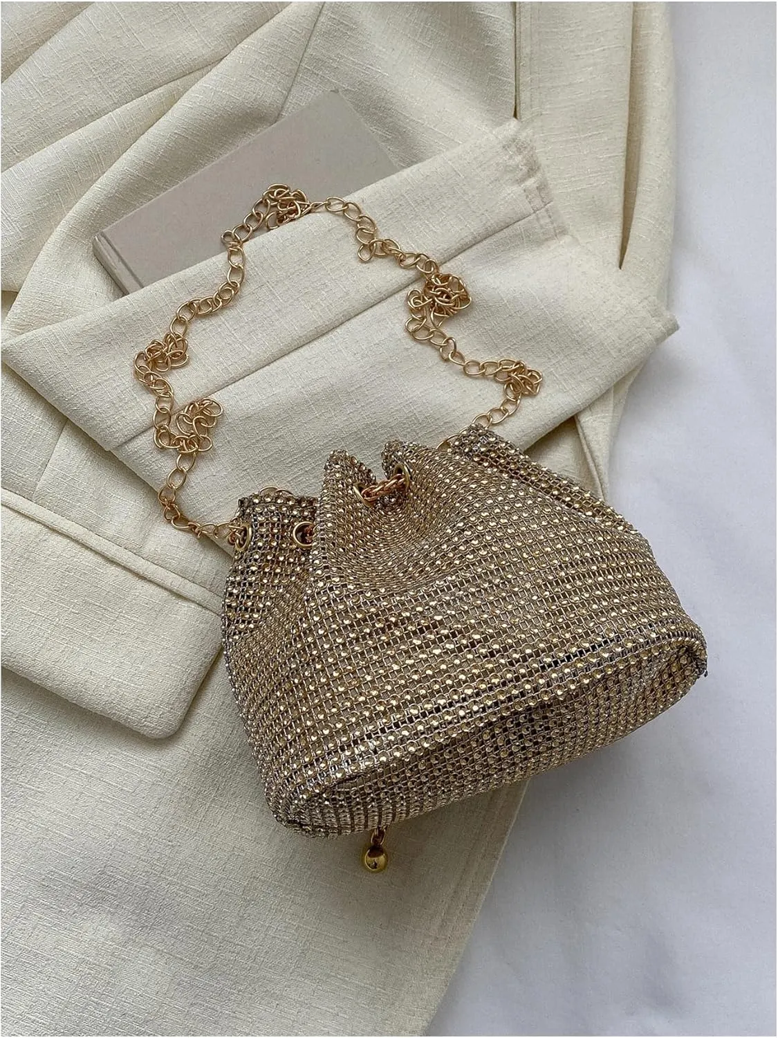 SweatyRocks Women's Rhinestone Glitter Evening Bag Sparkle Bags Bucket Purses Chain Strap Purse