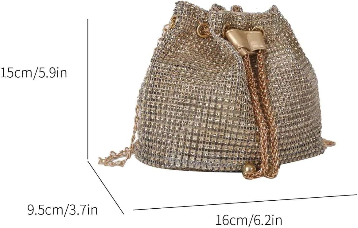 SweatyRocks Women's Rhinestone Glitter Evening Bag Sparkle Bags Bucket Purses Chain Strap Purse