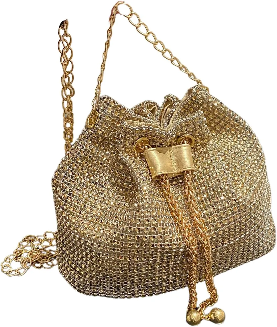 SweatyRocks Women's Rhinestone Glitter Evening Bag Sparkle Bags Bucket Purses Chain Strap Purse