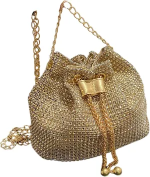 SweatyRocks Women's Rhinestone Glitter Evening Bag Sparkle Bags Bucket Purses Chain Strap Purse