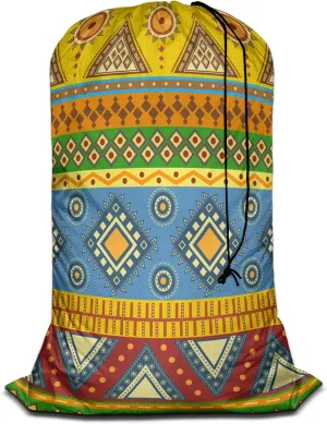 Swono Aztec Seamless Pattern Heavy Duty Large Laundry Bags 1 Pack 28 x 40 inch Native Style Stripes XL Drawstring Travel Organizer Bag Fit Hamper Basket Camp Tear Resistant Storage, 4 Loads of Clothes