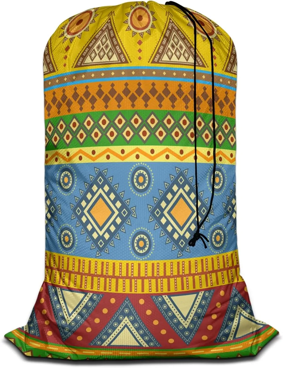 Swono Aztec Seamless Pattern Heavy Duty Large Laundry Bags 1 Pack 28 x 40 inch Native Style Stripes XL Drawstring Travel Organizer Bag Fit Hamper Basket Camp Tear Resistant Storage, 4 Loads of Clothes
