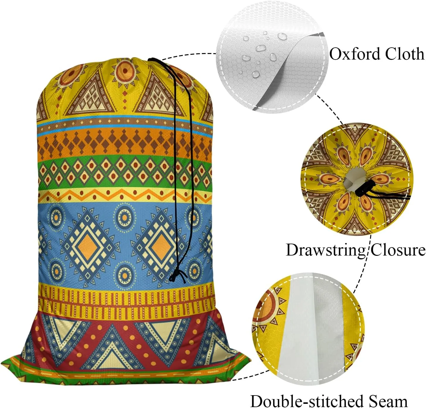 Swono Aztec Seamless Pattern Heavy Duty Large Laundry Bags 1 Pack 28 x 40 inch Native Style Stripes XL Drawstring Travel Organizer Bag Fit Hamper Basket Camp Tear Resistant Storage, 4 Loads of Clothes