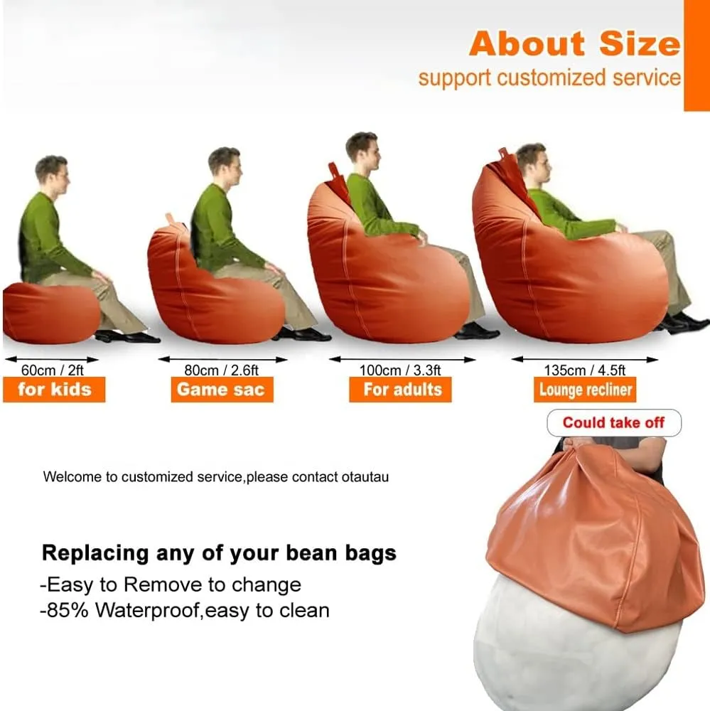 SXBCyan Big Luxury Sofa Pouf Cover Faux Leather Waterproof Lazy Bean Bag Chair No Filler Outdoor Beanbag Couch Puff (Color : Green, Size : 100CM)
