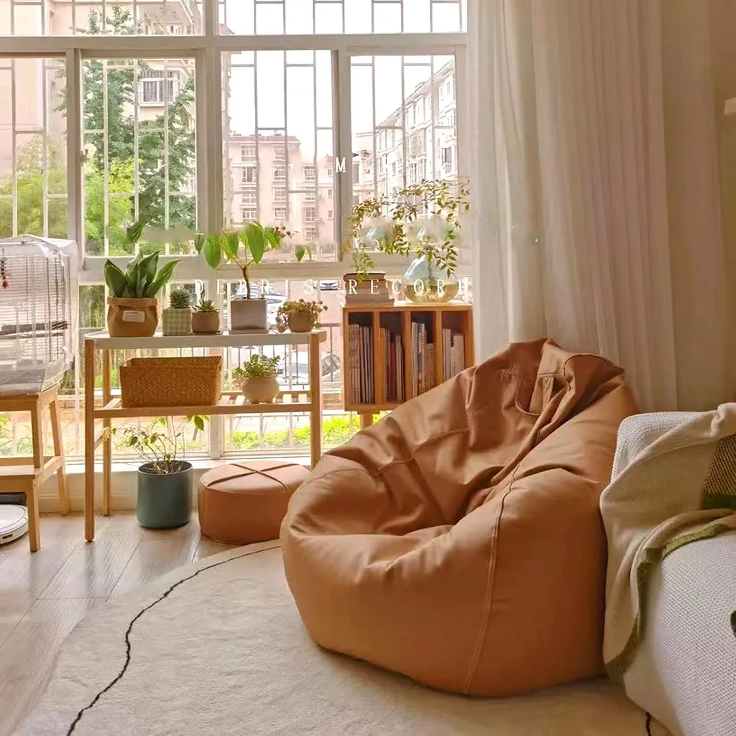 SXBCyan Big Luxury Sofa Pouf Cover Faux Leather Waterproof Lazy Bean Bag Chair No Filler Outdoor Beanbag Couch Puff (Color : Green, Size : 100CM)
