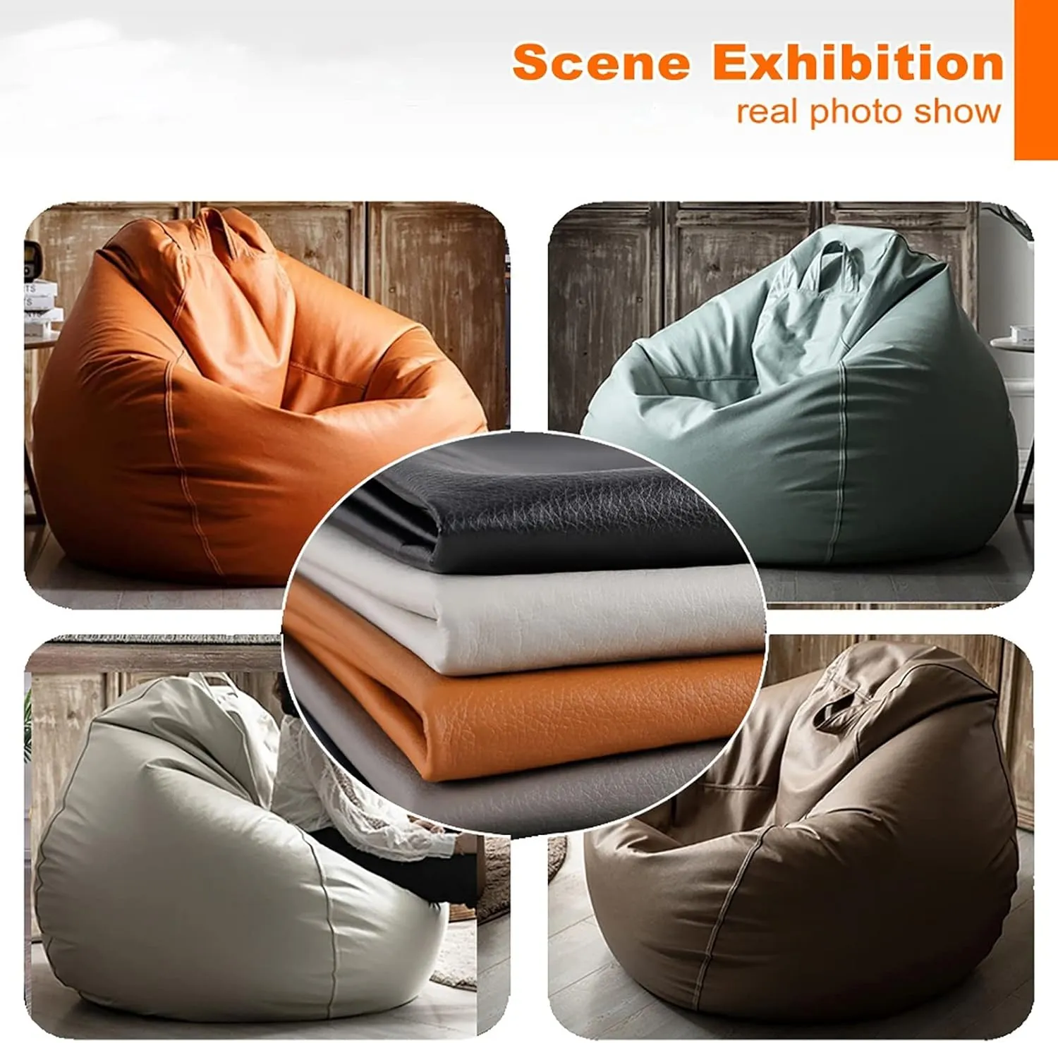 SXBCyan Big Luxury Sofa Pouf Cover Faux Leather Waterproof Lazy Bean Bag Chair No Filler Outdoor Beanbag Couch Puff (Color : Green, Size : 100CM)