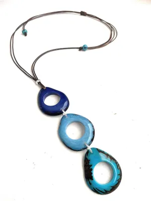 Tagua necklace in turquoise blue, adjustable length long organic tagua nut jewelry TAG696