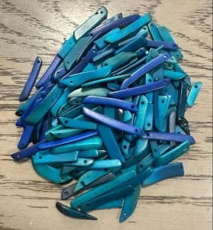 Tagua Stick Beads in Mix of Blue. 50 Tagua Beads Top drilled. 3x0.5 cm. Approx. Vegetable Ivory Nut Eco Natural Sustainable Jewelry Making Jewelry Making Supplies | Handmade Tagua Bead from Colombia
