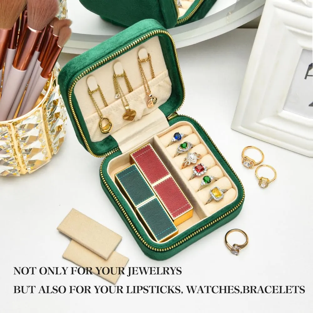 TAIMY Jewelry Box, Small Travel Jewelry Box, Portable Mini Jewelry Travel Organizer Boxes for Rings Earrings Necklaces Bracelets(Emerald Green,No Mirror)