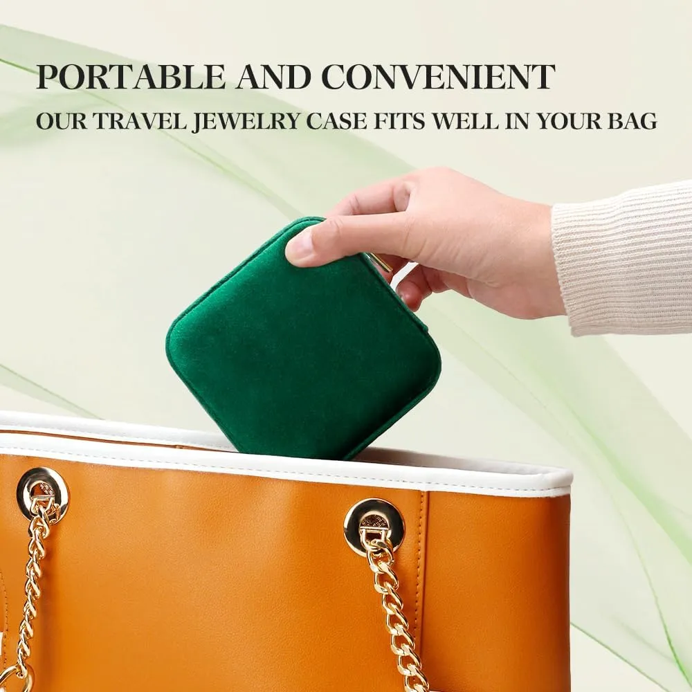 TAIMY Jewelry Box, Small Travel Jewelry Box, Portable Mini Jewelry Travel Organizer Boxes for Rings Earrings Necklaces Bracelets(Emerald Green,No Mirror)