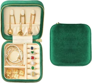 TAIMY Jewelry Box, Small Travel Jewelry Box, Portable Mini Jewelry Travel Organizer Boxes for Rings Earrings Necklaces Bracelets(Emerald Green,No Mirror)