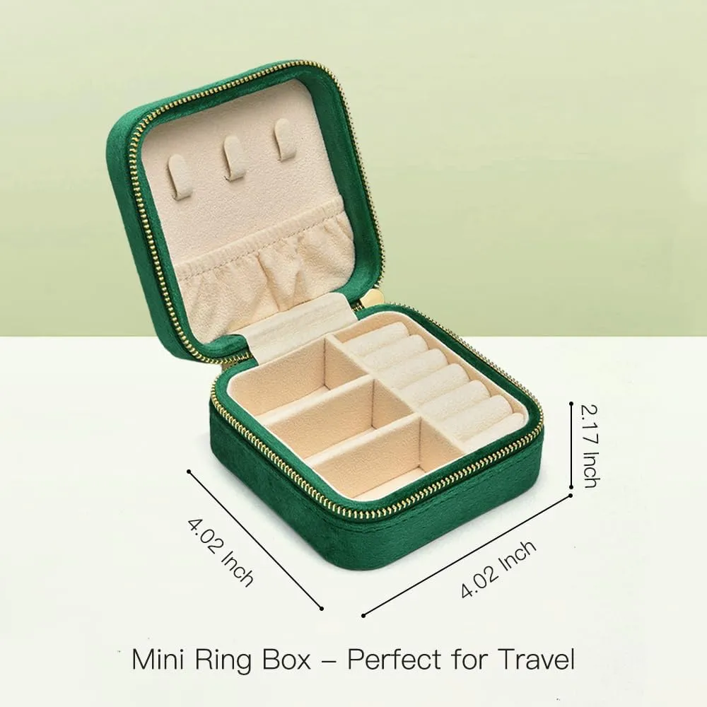 TAIMY Jewelry Box, Small Travel Jewelry Box, Portable Mini Jewelry Travel Organizer Boxes for Rings Earrings Necklaces Bracelets(Emerald Green,No Mirror)