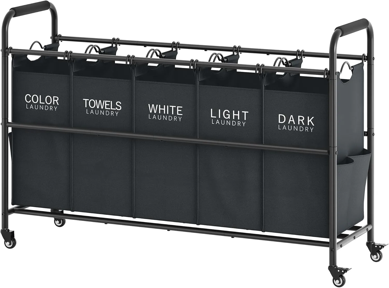 Tajsoon 5 Bag Laundry Sorter Cart, 5 Section Laundry Hamper with Heavy Duty Rolling Lockable Wheels, Laundry Basket Organizer with Removable Bags for Dirty Clothes Storage, Black