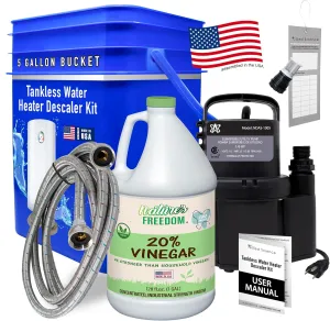 Tankless Water Heater Flushing Kit with Square 5-Gallon Bucket, Steel Hoses, 1/6 HP Pump, and Concentrated Vinegar
