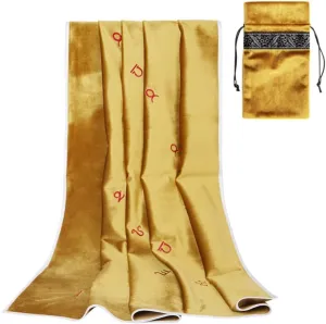 Tarot Tablecloth Embroidered Horoscope Square Divination with Bag Tarot Cloth Tarot Tablecloth and Bag Set (Gold)