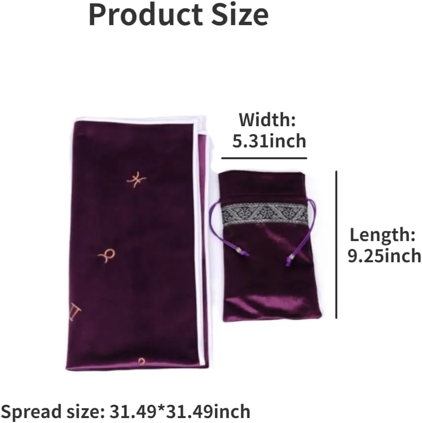 Tarot Tablecloth Embroidered Horoscope Square Divination with Bag Tarot Cloth Tarot Tablecloth and Bag Set (Gold)