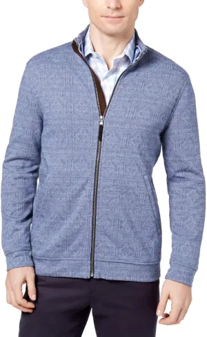 Tasso Elba Combo Mens Medium Geo Embossed Knit Jacket Blue M