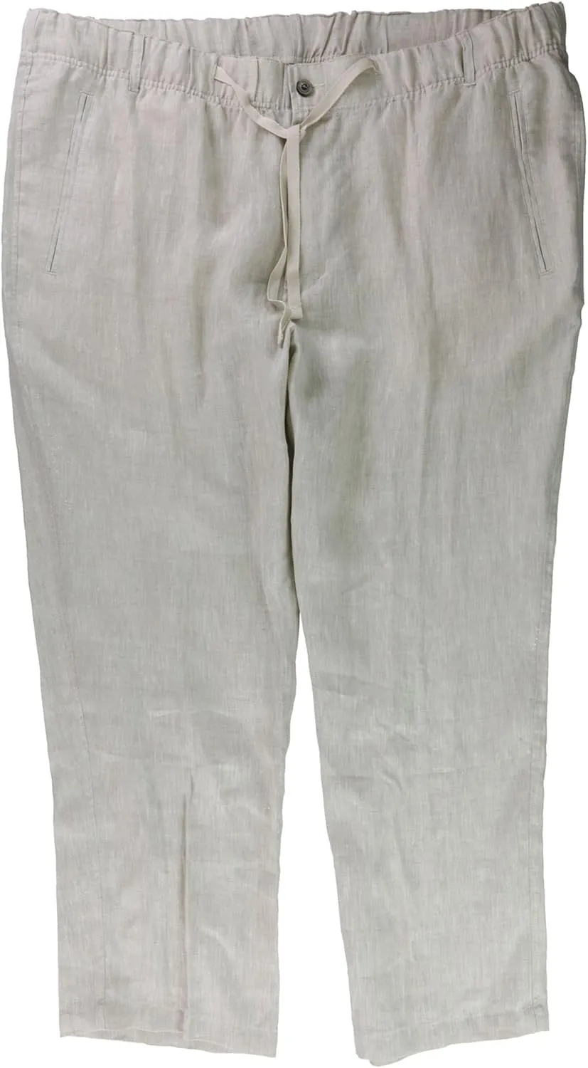 Tasso Elba Mens Linen Drawstring Casual Trouser Pants, Beige, Big & Tall, 4XLTW x 35L