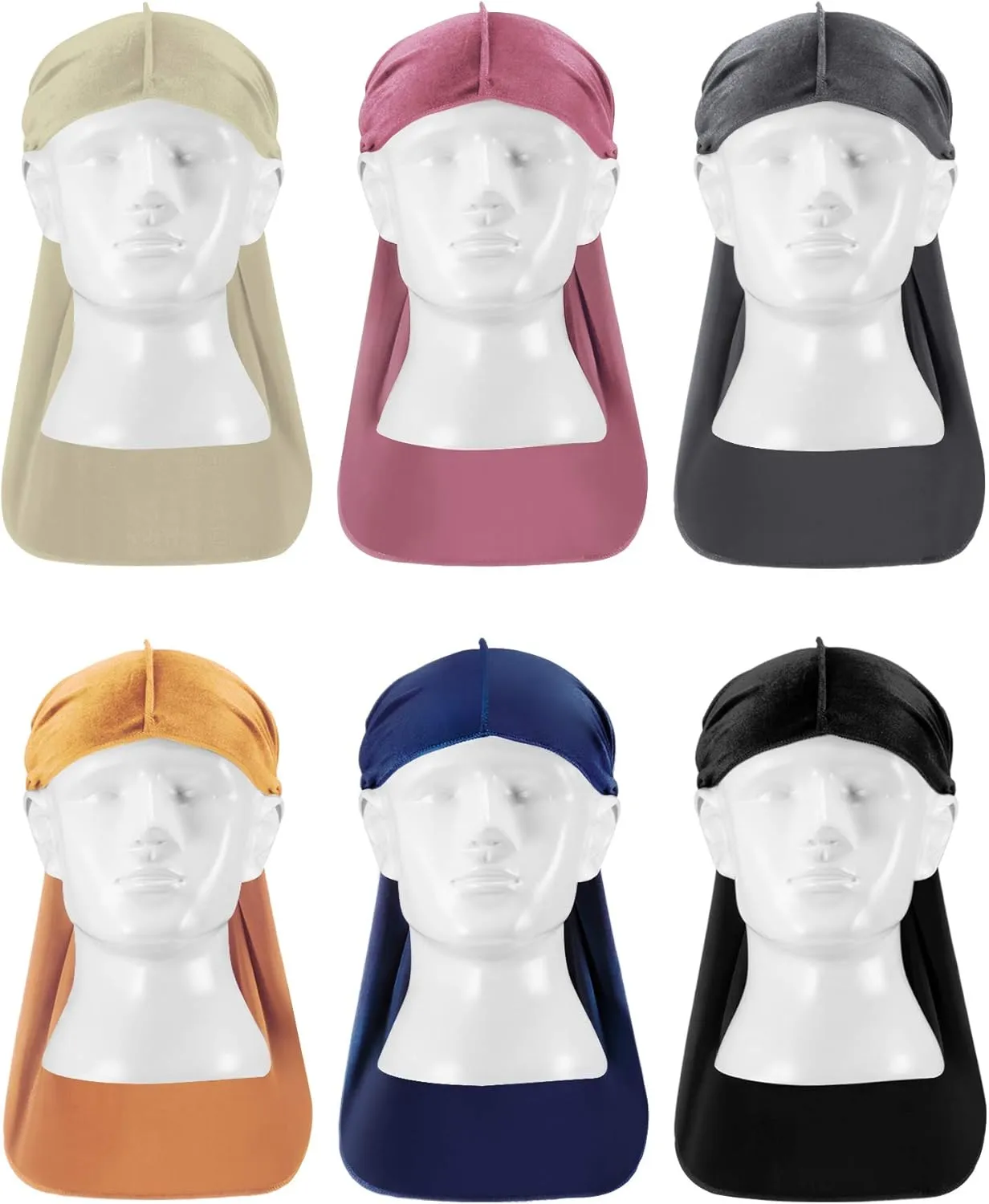 Tatuo 6 Pieces Velvet Durag for Men Stretchable Luxury Wave Cap with Long Tail and Wide Straps for Men Women